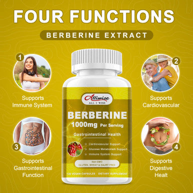 Alliwise Berberine Supplement - 1000Mg Berberine With Ceylon Cinnamon, Milk Thistle & Turmeric Extract, Organic Herbal Formula Support Gastrointestinal Function, Cardiovascular & Glucose Metabolism