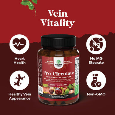 Natures Craft Vein Support Supplements Leg and Veins - Full Body Circulation Supplement for Spider & Varicose Veins and Improved Flow with Horse Chestnut Extract & Flavonoids - Vegan Non-GMO Mini Caps (1 Month)