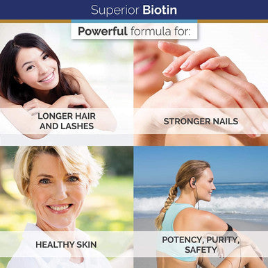 Superior Labs Best Natural Biotin NonGMO Supplement for Luscious Longer Hair and Lashes Stronger Nails Healthy Skin Energy Booster Healthy Weight 5000 mcg 120 Vegetable Caps