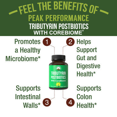Corebiome Tributyrin Postbiotic Supplement Clinically Tested For Gut Health. More Effective Than Sodium Butyrate Capsules. High