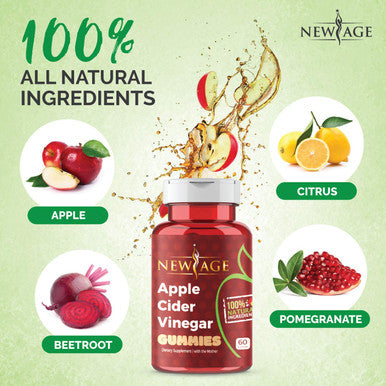 Apple Cider Vinegar Gummies by New Age - 2-Pack - 120 Count - Immunity & Detox - with The Mother, Gluten-Free, Vegan, Vitamin B9, B12, Pomegrantate, Beetroot (2 Pack 120 Count)