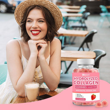 Sugar-Collagen Gummies For Women, Hydrolyzed Collagen Peptides Gummies With Biotin, Collagen Supplements Gummy With Vitamin B12, C, D, Zinc For Hair Skin Nail
