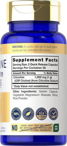Carlyle Citicoline CDP Choline 1000mg | 60 Capsules | Extra Strength Formula | Non-GMO Gluten Supplement