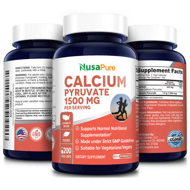 NusaPure Calcium Pyruvate 1500 mg 200 Vegetarian Caps (Non-GMO & ) - 750mg per caps