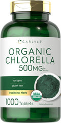 Carlyle Chlorella Tablets Organic 500 mg | 1000 Count | Vegetarian Non-GMO and Gluten
