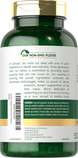 Carlyle Organic Spirulina Tablets 3500mg | 500 Count | Non-GMO & Gluten