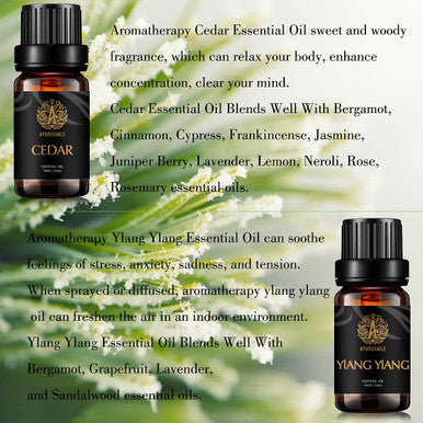Aromatherapy Ylang Ylang Essential Oil Set for Diffuser, 100% Pure Cedar Essential Oil Kit for Humidifier, 2x10ml Therapeutic Grade Cedar Essential Oils Set - Ylang Ylang & Cedar Oils for Massage,Home