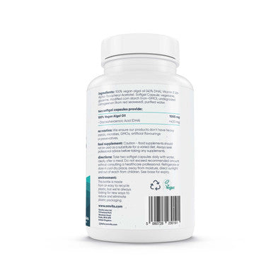 Omvits Vegan Omega 3 DHA from Algae Oil 1000mg - 60 Softgel Capsules with Vitamin E - Sustainable Algal Alternative to Fish Oil - Vegetarian Essential Fatty Acids - Supports Heart Brain & Eyes