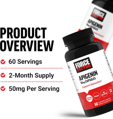 Force Factor Apigenin Supplement for Relaxation and Stress Support Powerful Bioflavonoid and Antioxidant Apigenin 50mg Premium Quality Vegan Non-GMO 60 Capsules (Packaging May Vary)
