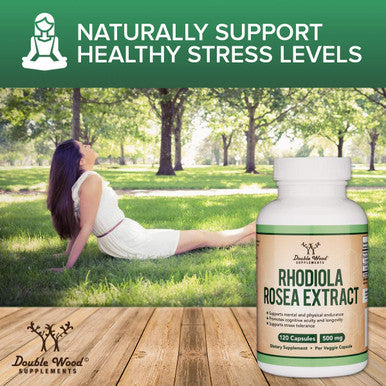 Rhodiola Rosea Supplement 500mg 120 Vegan Capsules Manufactured and Tested in The USA 3 Salidrosides 1 Rosavins Extract for Calming and Motivation by Double Wood Supplements