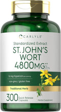 Carlyle St John's Wort Capsules | 4800mg | 300 Count | Non-GMO & Gluten Supplement | Standardized Extract