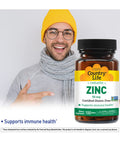 Country Life Zinc 50Mg Amino Acid Chelate 100 Tablets Certified Gluten Free Certified Vegan Non-Gmo Verified