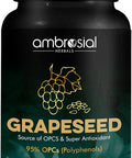 Ambrosial Ambrosial Grape Seed Extract Capsules | 95% OPCs Polyphenols | High Strength Grape Seed Supplement | Strong Antioxidant | Pack of 1-120 Vegan Capsules