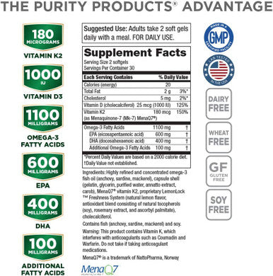 The Artery Pill MenaQ7 Vitamin K2 UltraPure Omega3 Fish Oil Purity Products 60Count