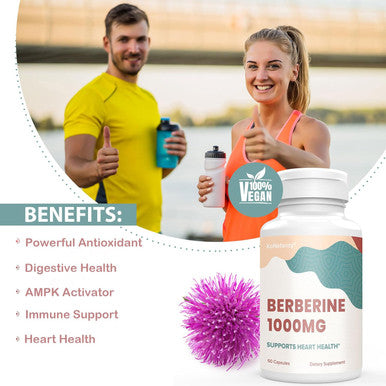 KoNefancy Berberine Hcl Supplement 1000Mg, High Absorption Berberine Plus Vegan Capsules With Silymarin Complex Formula For Cardiovascular, 60 Count (Pack Of 1)