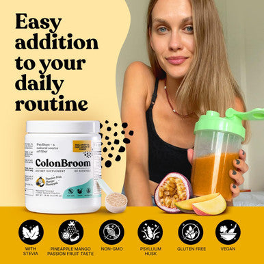 Colonbroom Psyllium Husk Powders (Strawberry & Tropical Fruits, 120 Servings) Colon Cleanse For Bloating Relief & Gut Health - Colon Broom Fiber Powder Drink - Vegan, Non-Gmo Fiber Powder Supplement