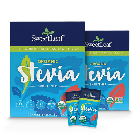 SweetLeaf Organic Stevia Powder Packets Zero Calorie Sweetener with Stevia Leaf Extract No Artificial Sweetener Additive Sugar Keto Friendly Non GMO Gluten 70 Packets (Pack of 2)