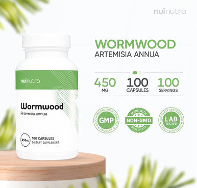 Nui Nutra Wormwood Supplement | 450mg | 100 Capsules | Immune & Digestive System Support | Powerful Antioxidant & Cleansing Properties | Gut & Liver Support