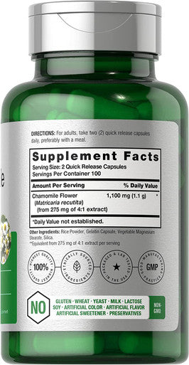 Chamomile Flower 1100mg 200 Capsules Non GMO Gluten Free Supplement by Horbaach