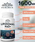 1600 Mg Liposomal Nad Supplement, 98% Pure Nad+ Supplement, Superior Absorption, Alternative To Nicotinamide Riboside Or Nadh To Boost Nad+ For Aging Defense, Energy, Longevity, 120 Softgels