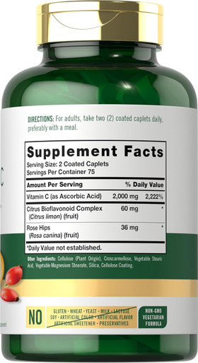 Carlyle Vitamin C 2000Mg With Rose Hips 150 Caplets Vegetarian, Non-Gmo, Gluten Supplement