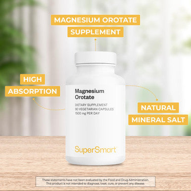 Supersmart Magnesium Orotate 1500 mg Per Day Muscle Relaxer Helps Relieve Stress Non GMO Gluten Free 90 Vegetarian Capsules
