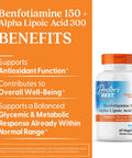 Doctor'S Best Benfotiamine Alpha Lipoic Acid (Ala) Nutritional Supplement - Support For Glycemic Balance & Metabolic Response Benfotiamine 150 Mg & Alpha-Lipoic Acid 300 Mg Capsules 60 Veg Caps