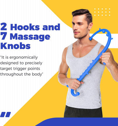Back And Neck Massager-Trigger Point Massage Tools For Pain Relief And Self Massage Hook Cane- Handheld Body Deep Tissue Shoulder Leg Feet Massager Stick For Men & Women-Blue