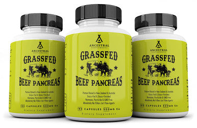 Ancestral Supplements Grass Fed Pancreas Digestive, Proteolytic Enzymes (Including Trypsin) and Pancreatic Support (180 Capsules)
