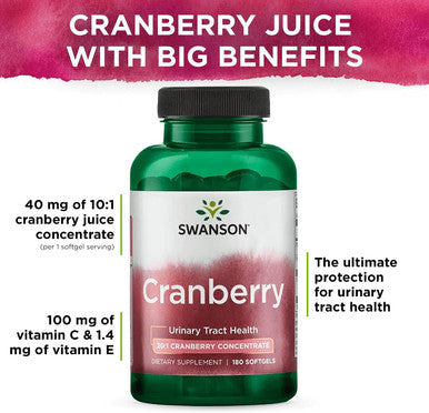 Swanson Cranberry - Supports Urinary Tract Health Bladder Control and Promotes Healthy Kidney Function - Cranberry Supplement Made with 20:1 Cranberry Juice Concentrate - (180 Softgels)
