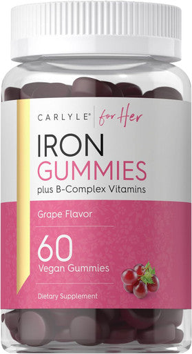 Carlyle Iron Gummies | Plus B-Complex Vitamins | 60 Vegan Gummies | Grape Flavor | Non-GMO Gluten Supplement