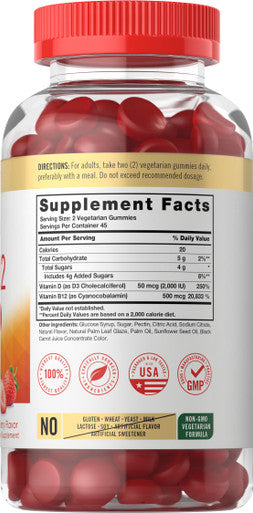 Carlyle Vitamin D3 + B12 Complex Gummies | 90 Count | Vegetarian, Non-Gmo, And Gluten Free Formula | Natural Strawberry Flavor