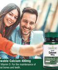 Natures Aid Chewable Calcium 400 mg with Vitamin D3 60 Tablets (for the Maintenance of Normal Bones and Teeth Vegan Society Approved Made in the UK)