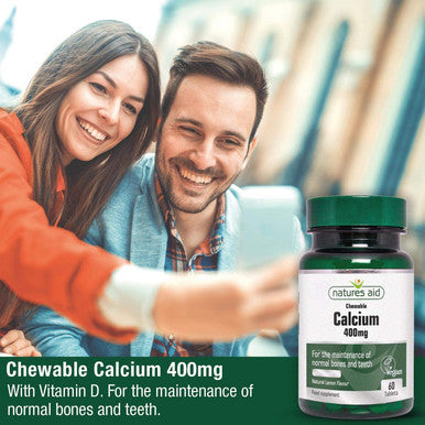Natures Aid Chewable Calcium 400 mg with Vitamin D3 60 Tablets (for the Maintenance of Normal Bones and Teeth Vegan Society Approved Made in the UK)