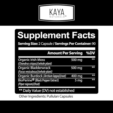 Kaya Naturals Sea Moss Mobility Supplement for Men and Women with Burdock Root Irish Moss Bladderwrack and BioPerine for Mobility Health and Immune Boost 60 Count