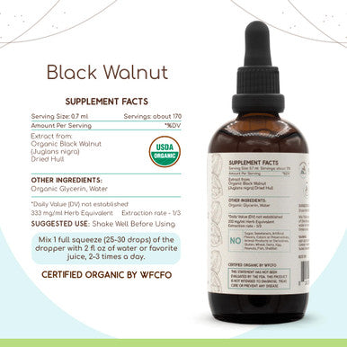 Black Walnut B120 Usda Organic Tincture | Alcohol-Free Extract, High-Potency Herbal Drops | Certified Organic Black Walnut (Jugla