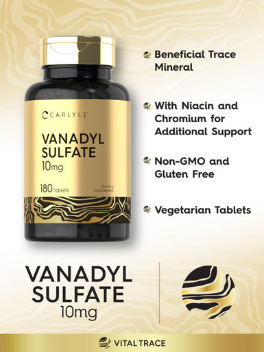 Vanadyl Sulfate 10Mg 180 Tablet Capsules With Chromium Picolinate Vegetarian Non-Gmo Gluten Free Supplement By Carlyle