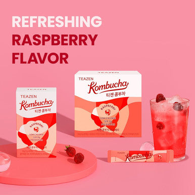 Teazen Kombucha Raspberry Flavor Variety Pack with Classic Eco Bottle (Kombucha Powder 40 Sticks Eco Bottle 1EA x 11.8oz)