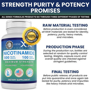 Genex Formulas - Nicotinamide 500Mg Vitamin B3 Flush Niacin Capsules For Healthy Skin - Niacinamide Supplement Pills Help Produce Keratin & Support Skin Cell Health & Energy - (100 Capsules)