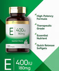 Carlyle Vitamin E Softgel Capsules 400 IU | 180mg | 300 Count | Non-GMO and Gluten Formula