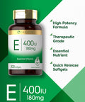 Carlyle Vitamin E Softgel Capsules 400 Iu | 180Mg | 300 Count | Non-Gmo And Gluten Free Formula