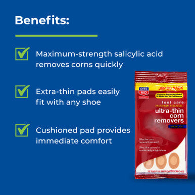 Rite Aid Foot Care Maximum Strength Ultra-Thin Corn Removers - 18 Pads/ 18 Medicated Patches With Salicylic Acid 40% | Corn Remov