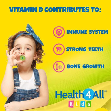 Kids Vitamin D3 600iu Chewable 180 Tablets. Sugar Free. Natural Orange Flavour. Made by Health4All Kids