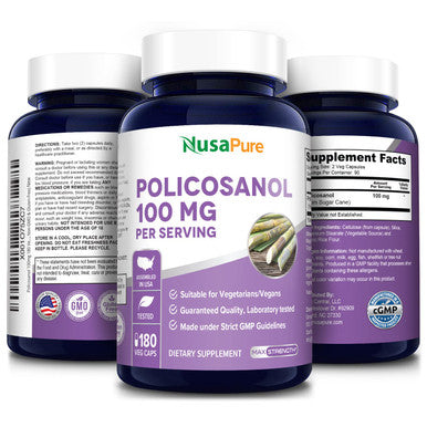 NusaPure Policosanol 100mg 180 Veggie Capsules (Vegan, Non-GMO & Gluten-Free)