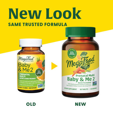 MegaFood Baby & Me 2 Prenatal Vitamin And Minerals - Vitamins For Women - With Folate (Folic Acid Natural Form) Choline Iron Iodine And Vitamin C Vitamin D And More - 60 Tabs (30 Servings)