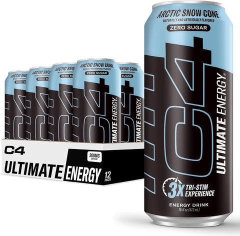 C4 Ultimate Zero Sugar Energy Drink, Tri-Stim Experience with 300mg Caffeine + TeaCrine + Dynamine, Fruit Punch, 16oz (Pack of 12)