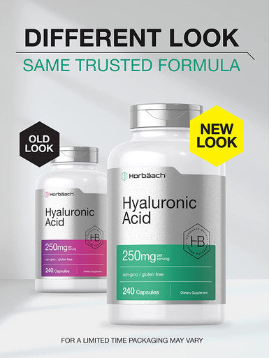 Hyaluronic Acid Capsules | 250 mg | 240 Count | Non-GMO and Gluten Free Supplement | by Horbaach