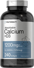 Calcium with Vitamin D3 | 1200 mg | 240 Softgels | 5000 IU Vitamin D3 | Absorbable Calcium Supplement | Non-GMO, Gluten Free Calcium Supplement | by Horbaach