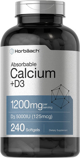 Calcium with Vitamin D3 | 1200 mg | 240 Softgels | 5000 IU Vitamin D3 | Absorbable Calcium Supplement | Non-GMO, Gluten Free Calcium Supplement | by Horbaach