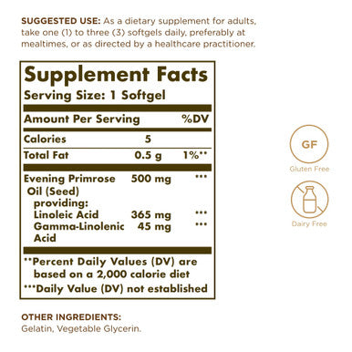 Solgar Evening Primrose Oil 500 Mg - 180 Softgels Pack Of 2 - Cold Pressed Source Of Gla - Gluten Free Dairy Free - 360 Total Servings